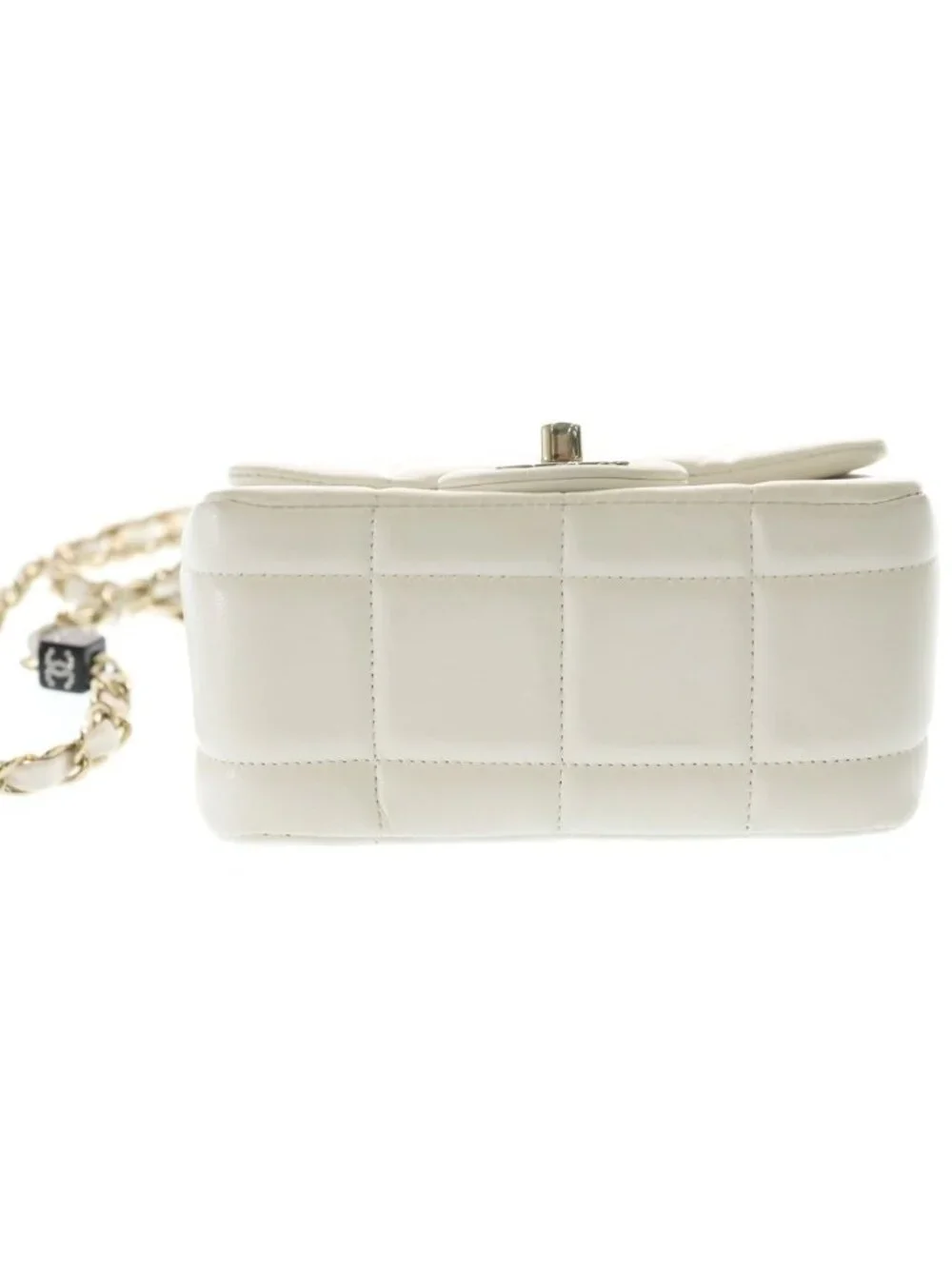 Chanel Choco Bar Mini Flap Lambskin Leather Chain Shoulder Bag Gold White